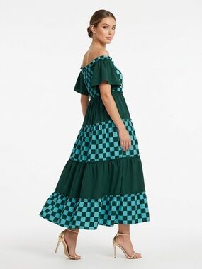 Dressed In Lala Tiered Midi Dress Mermeg Checkerboard Large